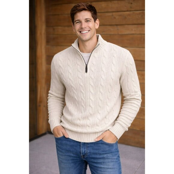 Polo Ralph Lauren Cable Knit Half-Zip Sweater Mens Large Ivory Lambswool - Picture 10 of 10